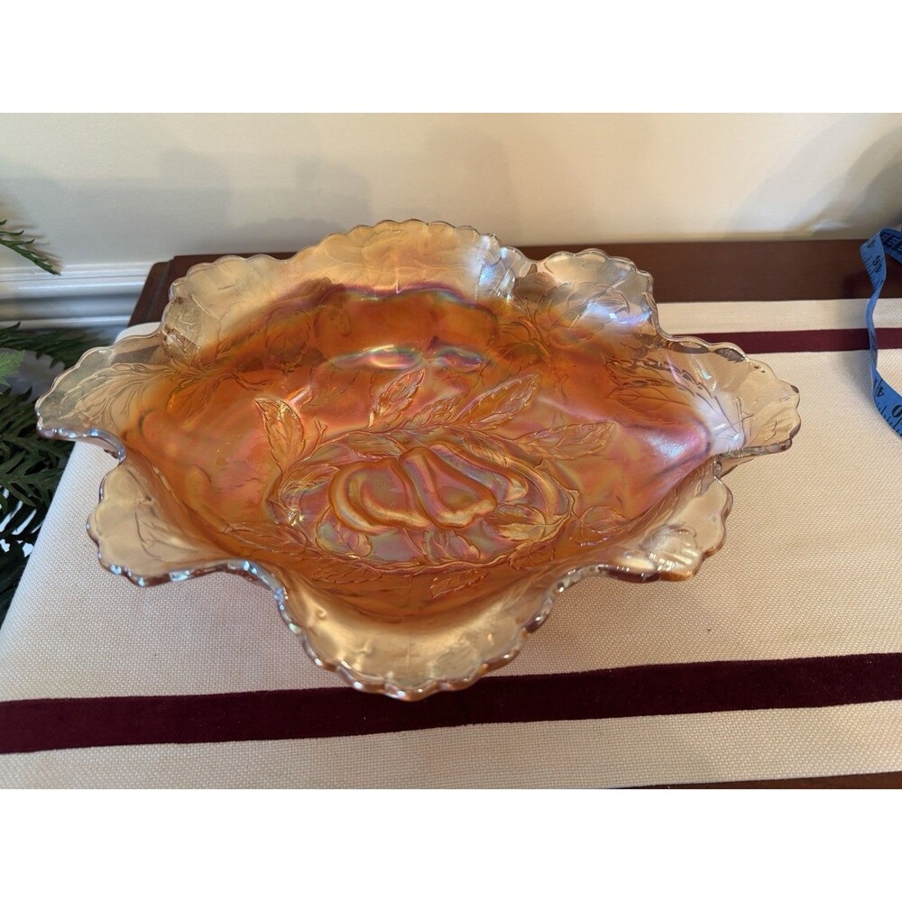 VTG Dugan-Diamond Marigold Carnival Glass Apple and Pear Oval Centerpiece Bowl